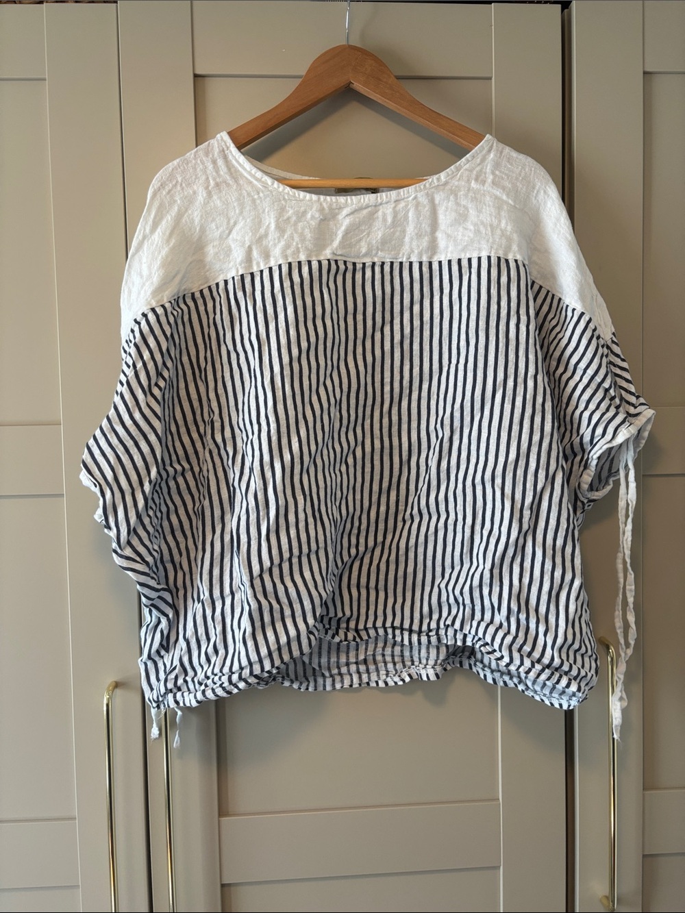 Women's Striped Linen-Blend Tunic Top in White and Navy